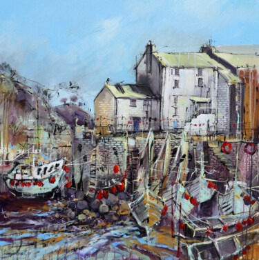 Painting titled "Polperro, Cornwall…" by Irina Rumyantseva, Original Artwork, Acrylic Mounted on Wood Stretcher frame