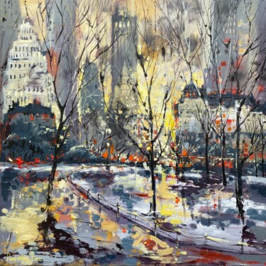 Painting titled "New York - View Fro…" by Irina Rumyantseva, Original Artwork, Acrylic Mounted on Wood Stretcher frame