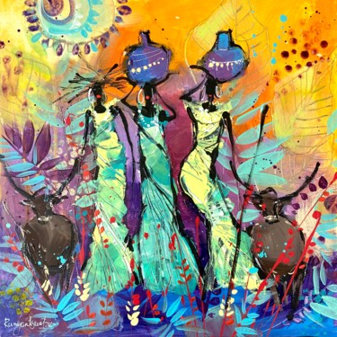 Painting titled "African Tribal Wome…" by Irina Rumyantseva, Original Artwork, Acrylic Mounted on Wood Stretcher frame