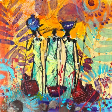 「African Tribal Wome…」というタイトルの絵画 Irina Rumyantsevaによって, オリジナルのアートワーク, アクリル ウッドストレッチャーフレームにマウント
