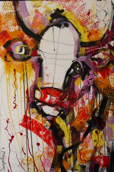 Painting titled "Cow With Attitude" by Irina Rumyantseva, Original Artwork, Acrylic