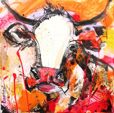 Painting titled "Nosey Cow" by Irina Rumyantseva, Original Artwork, Acrylic