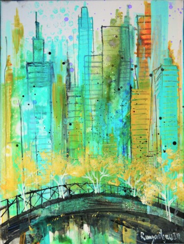 Malerei mit dem Titel "New York Abstract 5" von Irina Rumyantseva, Original-Kunstwerk, Acryl
