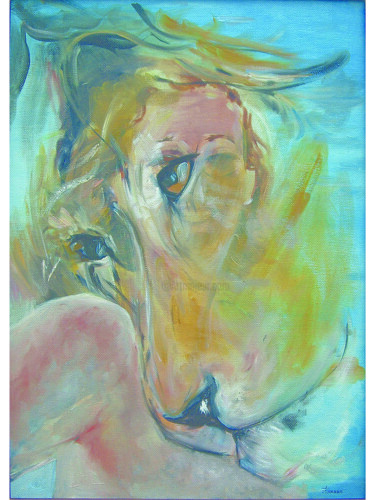 Schilderij getiteld "Lion and Women" door Iryna Torres, Origineel Kunstwerk, Olie