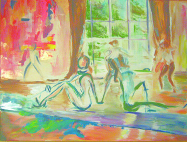 Painting titled "Fencing Training Fun" by Iryna Torres, Original Artwork, Acrylic