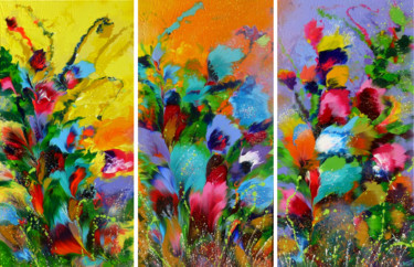 Schilderij getiteld ""Abstract Flowers "…" door Irini Karpikioti, Origineel Kunstwerk, Acryl