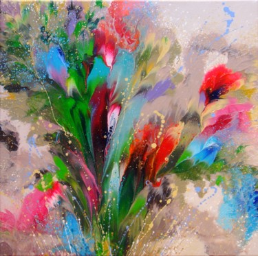 Peinture intitulée "Sunny flowers" par Irini Karpikioti, Œuvre d'art originale, Acrylique