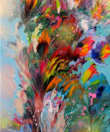 Ζωγραφική με τίτλο "Abstract Floral" από Irini Karpikioti, Αυθεντικά έργα τέχνης, Ακρυλικό