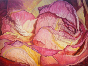 Peinture intitulée "Pink Rose" par Irini Karpikioti, Œuvre d'art originale, Huile