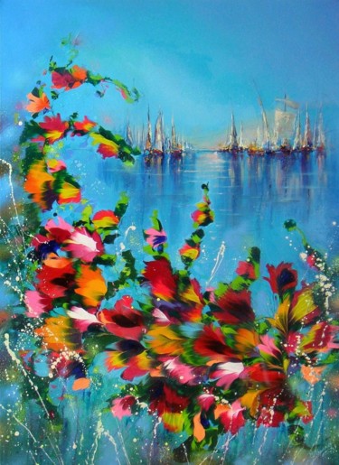 제목이 ""Sea Breath" Large…"인 미술작품 Irini Karpikioti로, 원작, 아크릴 나무 들것 프레임에 장착됨