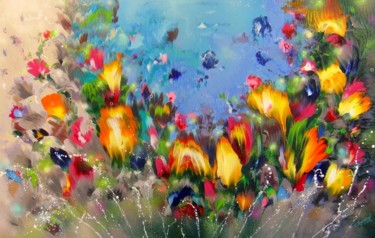 Pintura intitulada "63" Flowers XL Flor…" por Irini Karpikioti, Obras de arte originais, Acrílico