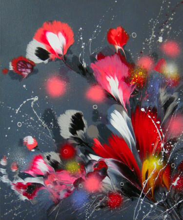 Картина под названием "Summer Pink Flowers" - Irini Karpikioti, Подлинное произведение искусства, Акрил Установлен на Деревя…