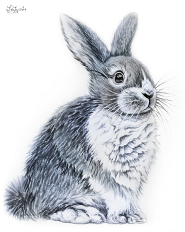 「White gray rabbit b…」というタイトルの製版 Irinjoyartによって, オリジナルのアートワーク, デジタルプリント