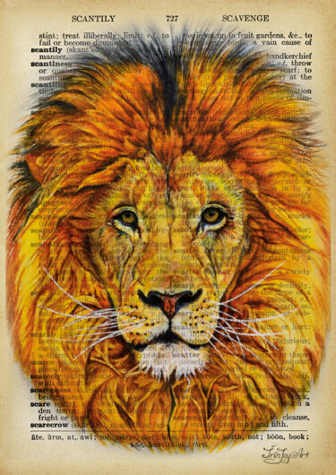 「Lion animal wall ar…」というタイトルの製版 Irinjoyartによって, オリジナルのアートワーク, アナログプリント