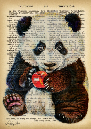 Collages intitolato "Cute panda bear on…" da Irinjoyart, Opera d'arte originale, Acquarello