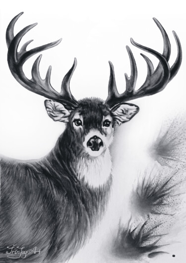 제목이 "Animal deer black w…"인 미술작품 Irinjoyart로, 원작, 수채화