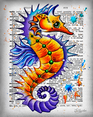 Malerei mit dem Titel "Retro sea horse Sea…" von Irinjoyart, Original-Kunstwerk, Aquarell