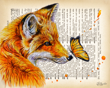 「Fox wall art Dictio…」というタイトルの絵画 Irinjoyartによって, オリジナルのアートワーク, 水彩画