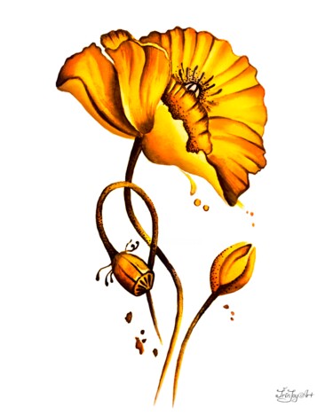Peinture intitulée "Yellow poppy 2 flor…" par Irinjoyart, Œuvre d'art originale, Aquarelle