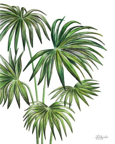 Painting titled "Palm leaves wall ar…" by Irinjoyart, Original Artwork, Watercolor