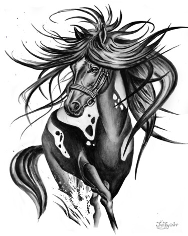 Картина под названием "Black and white hor…" - Irinjoyart, Подлинное произведение искусства, Акварель