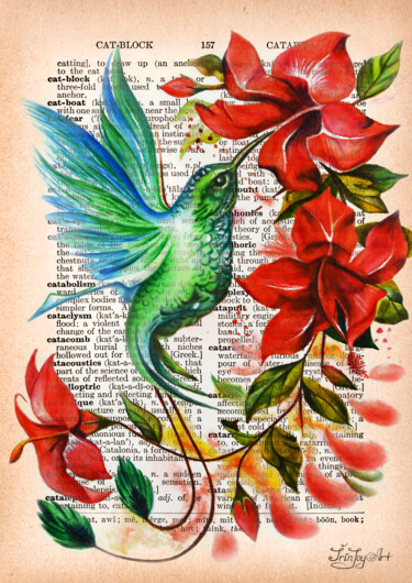 Pintura intitulada "Hummingbird floral…" por Irinjoyart, Obras de arte originais, Aquarela