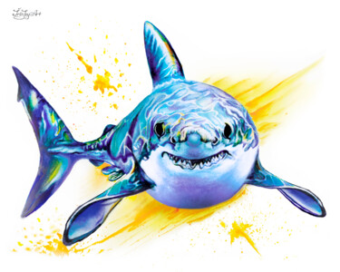 Painting titled "Shark Fish watercol…" by Irinjoyart, Original Artwork, Watercolor