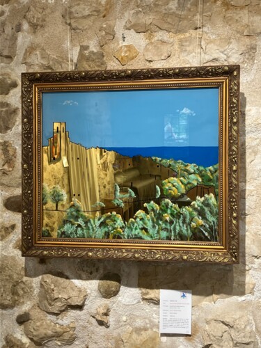 Painting titled "Reflets d’or sur St…" by Iris Davaine, Original Artwork, Enamel Mounted on Glass