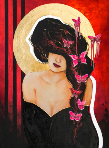 Painting titled "La Femme aux papill…" by Iris Doreno, Original Artwork, Acrylic