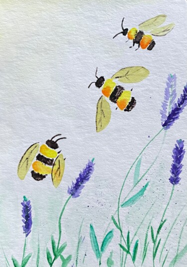 Рисунок под названием "bees" - Iris, Подлинное произведение искусства, Акварель