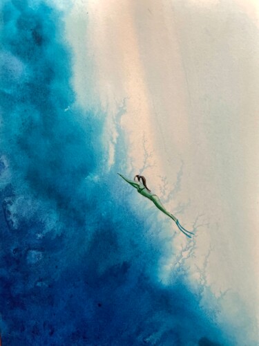 Painting titled "Diver" by Iris, Original Artwork, Watercolor