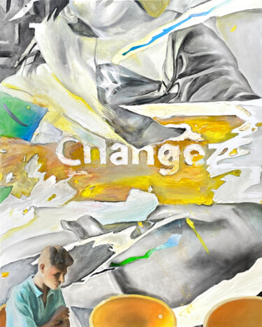 제목이 "Changez  80 x 100 c…"인 미술작품 Irjan Moussin로, 원작, 기름 나무 들것 프레임에 장착됨