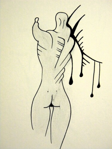 Drawing titled "Longing" by Irvin Grassi, Original Artwork, Gel pen Mounted on Cardboard