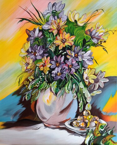 Malarstwo zatytułowany „Квіти на столі” autorstwa Iryna Abdurakhmanova, Oryginalna praca, Akryl