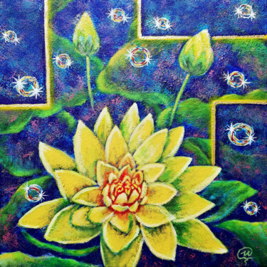 Painting titled "Yellow Lotus" by Iryna Fedarava, Original Artwork, Acrylic Mounted on Wood Stretcher frame