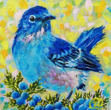 Schilderij getiteld "Bluebird and Bluebe…" door Iryna Fedarava, Origineel Kunstwerk, Olie