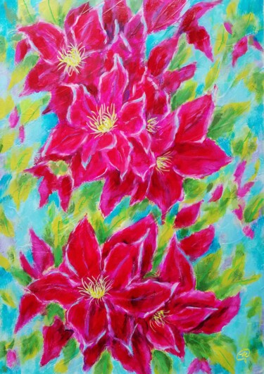 Pintura intitulada "Charming Clematis" por Iryna Fedarava, Obras de arte originais, Acrílico