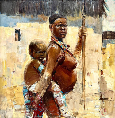 Pintura intitulada "AFRICAN MADONNA - b…" por Iryna Kalyuzhna, Obras de arte originais, Óleo Montado em Armação em madeira
