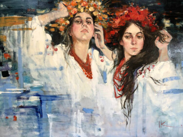 Schilderij getiteld "ANNA AND OKSANA UKR…" door Iryna Kalyuzhna, Origineel Kunstwerk, Olie Gemonteerd op Frame voor houten b…