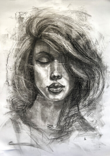 Disegno intitolato "charcoal portrait o…" da Iryna Kopyrina, Opera d'arte originale, Carbone