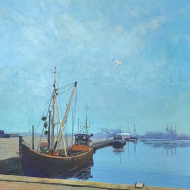Pittura intitolato "Ships. Aarhus.2" da Iryna Makhovska, Opera d'arte originale, Acrilico Montato su Telaio per barella in l…