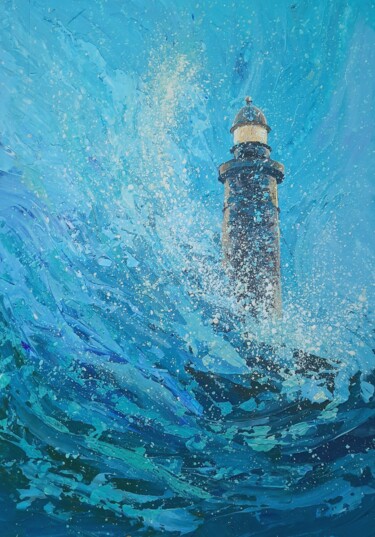 Painting titled "Lighthouse. Etude" by Iryna Makhovska, Original Artwork, Acrylic