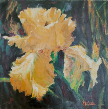 Painting titled "Iris Doré" by Iryna Malynovska, Original Artwork, Oil Mounted on Wood Stretcher frame