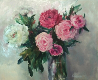 Painting titled "Bouquet Romantique" by Iryna Malynovska, Original Artwork, Oil Mounted on Wood Stretcher frame