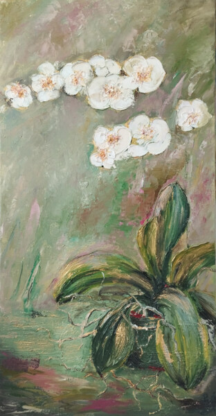 Painting titled "Orchidée Gracieuse" by Iryna Malynovska, Original Artwork, Oil Mounted on Wood Stretcher frame