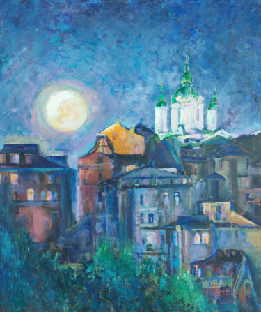 Peinture intitulée "Nuit sur la Ville" par Iryna Malynovska, Œuvre d'art originale, Huile Monté sur Châssis en bois