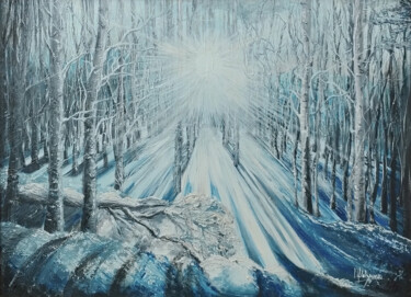Painting titled "Forêt Enneigée Illu…" by Iryna Malynovska, Original Artwork, Oil Mounted on Wood Stretcher frame