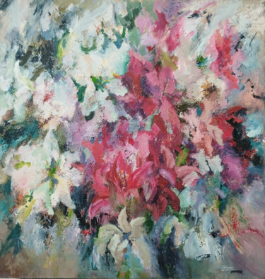 Painting titled "Harmonie Florale Éc…" by Iryna Malynovska, Original Artwork, Oil Mounted on Wood Stretcher frame