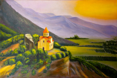 Malarstwo zatytułowany „Albanian church” autorstwa Iryna Mykhailenko, Oryginalna praca, Olej Zamontowany na Drewniana rama n…