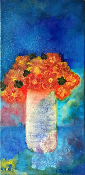 Картина под названием "Marigold art. Still…" - Iryna Sapsai, Подлинное произведение искусства, Масло